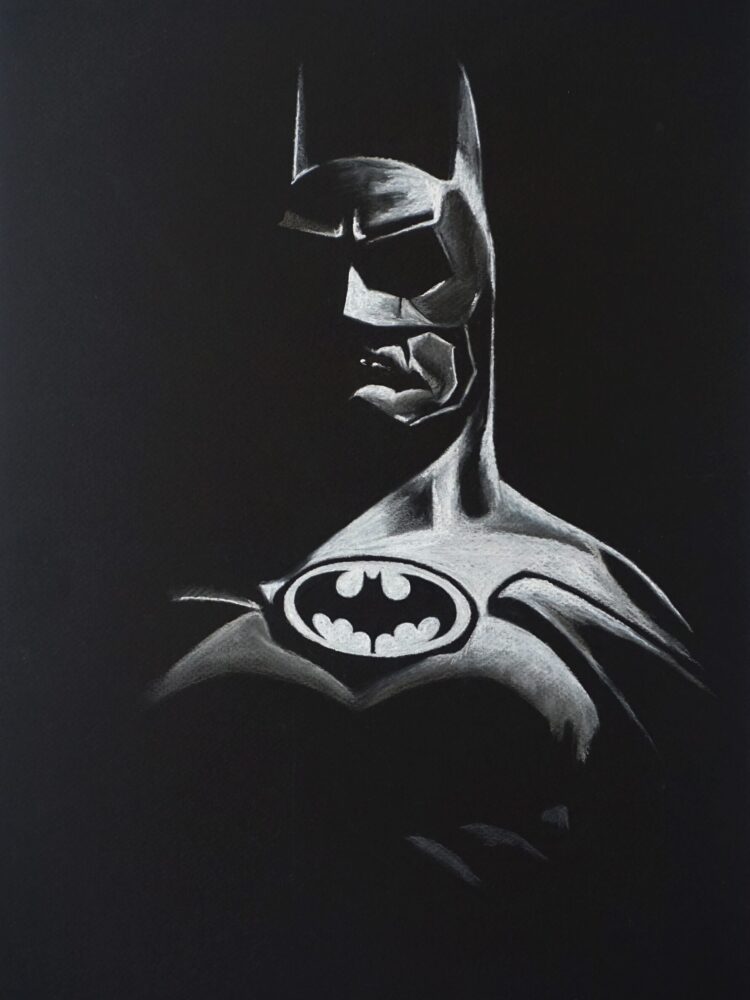 Balck and white drawing of Batman