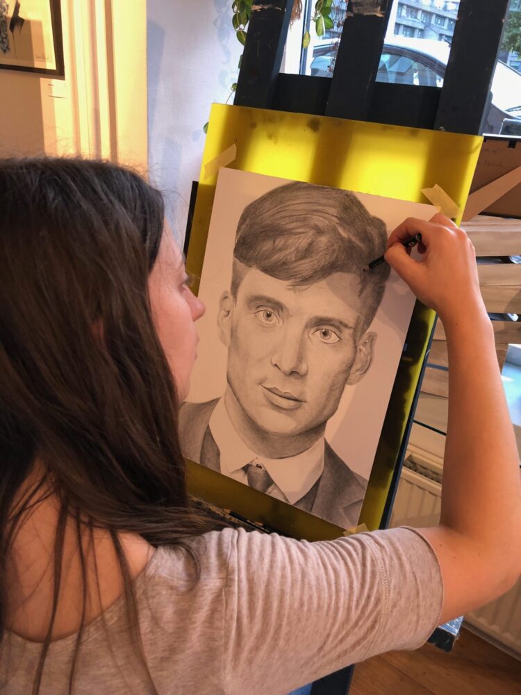 Picture of drawing student making drawing of Cillian Murphy